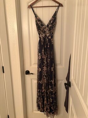 Soieblu Navy Blue & Rose Gold Sequin Maxi Dress | Size Large | Formal/Evening